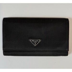 Prada Nylon Black Wallet Made In Italy Authentic 7.25"x 4.5"